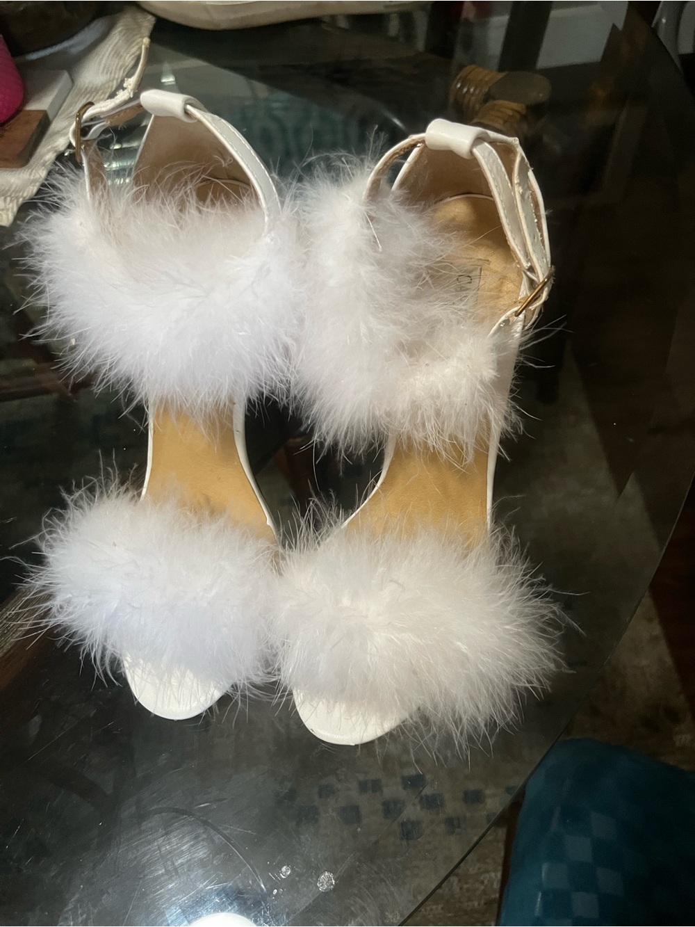 Cape Robbin White Feather Ankle Strap Heels